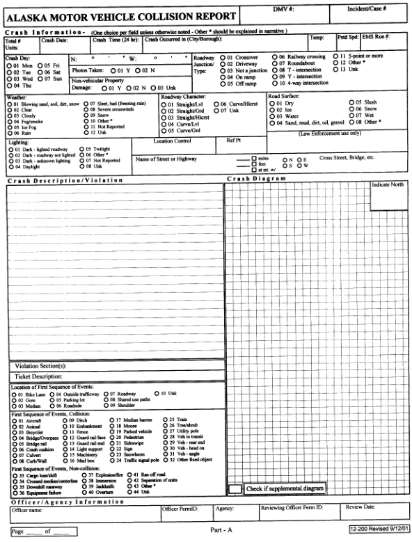 Alaska Police Report Form