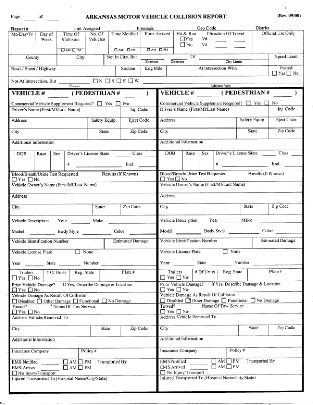 Arkansas Police Report Form