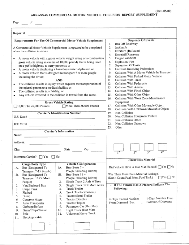 Arkansas Police Report Form